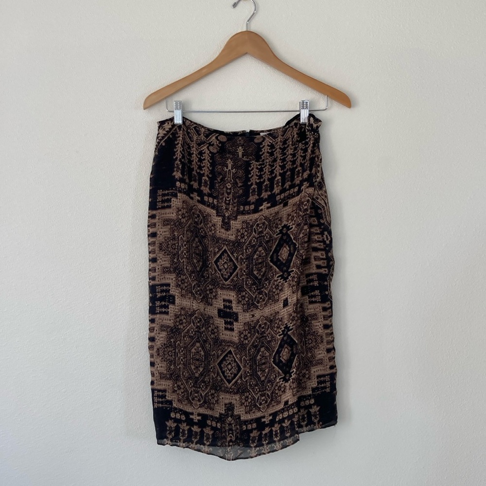 VINTAGE | Emanuel by Emanual Ungaro 100% Silk brown & black mosaic midi skirt